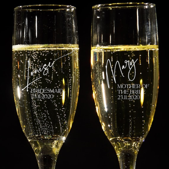 Bridesmaid Maid of Honour Gift Personalised Champagne Prosecco Flute Glass DCF42