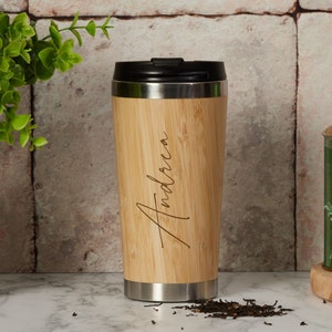 Custom Engraved Bamboo Mug, Personalized Insulated Coffee Mug, Travel  Tumbler, Leak-proof Black Flip Lid, Mother Gifts, Christmas Gift 