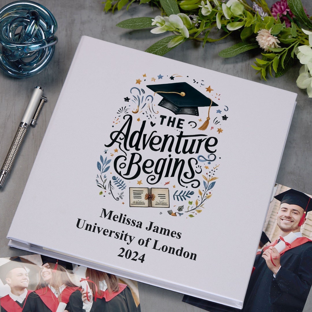 Spring Graduation Linen Personalised Graduation Photo Album With Linen Cover Adventure Begins ...
