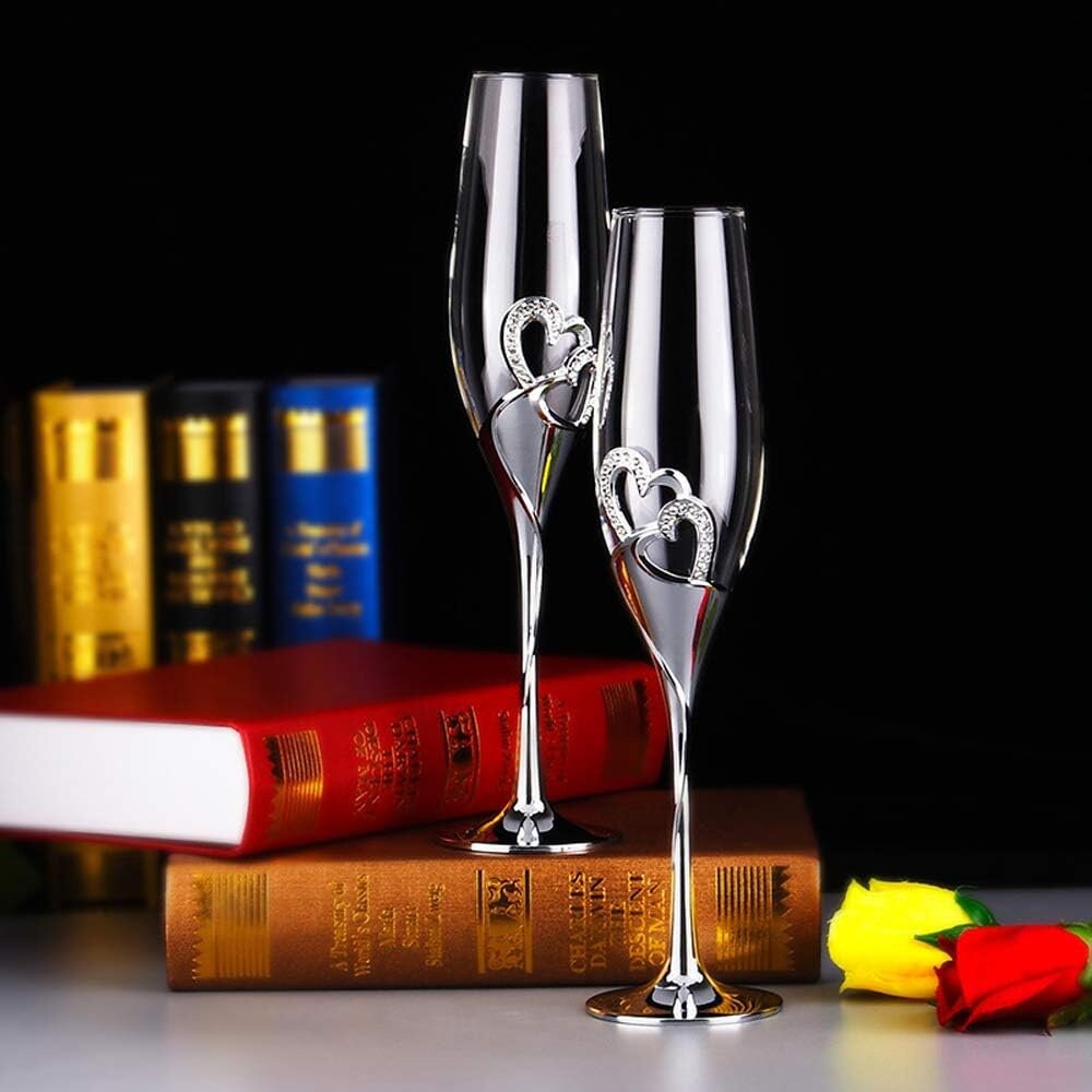 Just For You' Diamante Champagne Flute with Heart Shaped Cutting in an