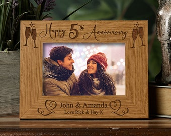 Personalised 5th Wedding Anniversary Wooden Photo Frame Gift