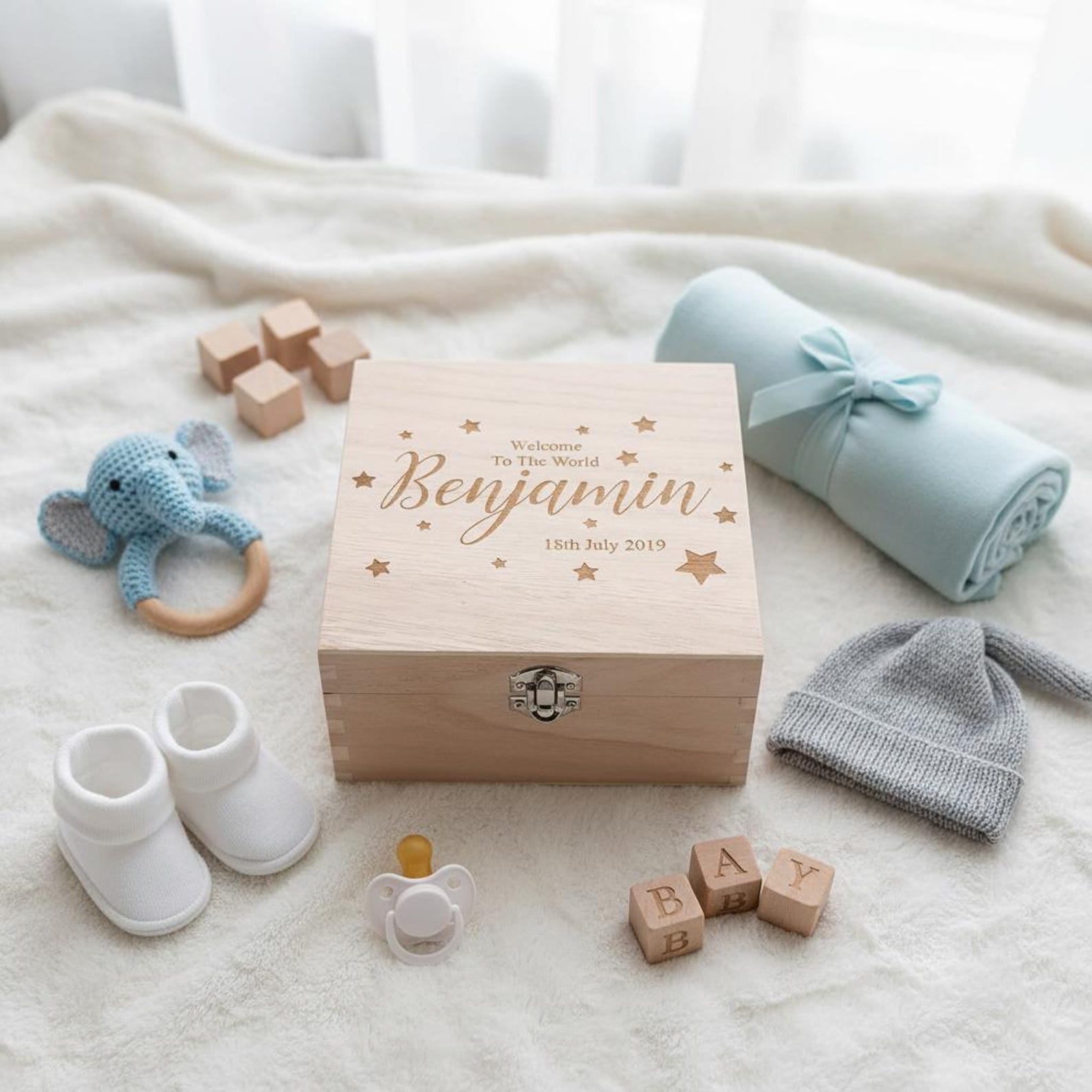 Personalised Baby Engraved Wooden Keepsake Box Gift Welcome to the ...