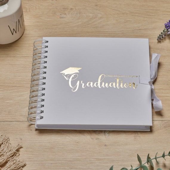 Graduation White Scrapbook, Guest Book Or Photo album With Gold Script