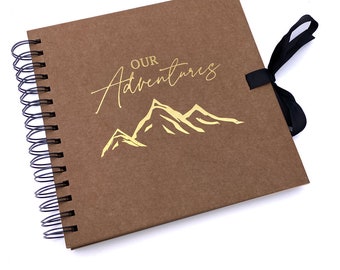 Our Adventures Brown Scrapbook, Guest Book Or Photo album With Gold Script