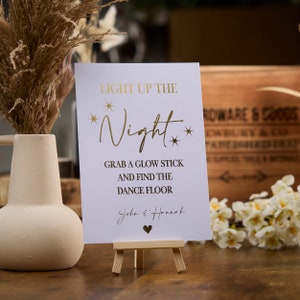 Personalised Table Décor Gold Foil Glow Stick Wedding Print Sign