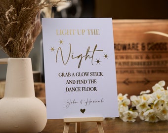 Personalised Table Décor Gold Foil Glow Stick Wedding Print Sign