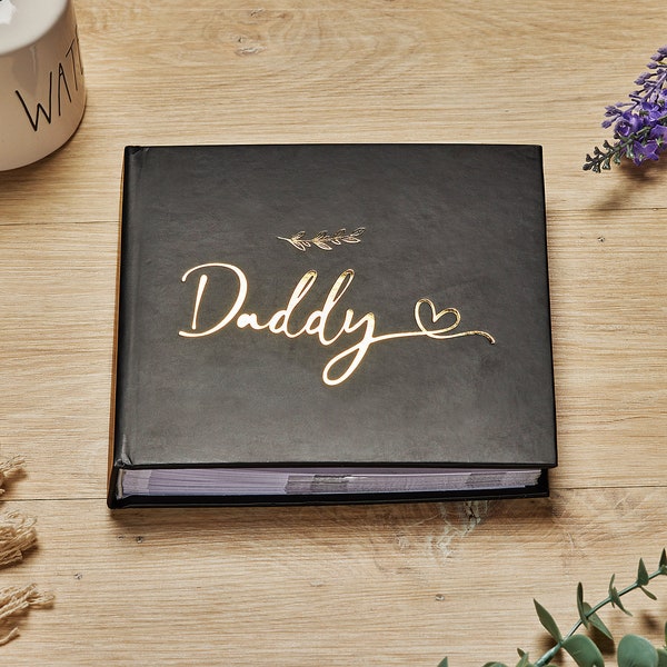 Daddy Black Photo Album With Leaf Design For 50 x 6 by 4 Photos Gold Print