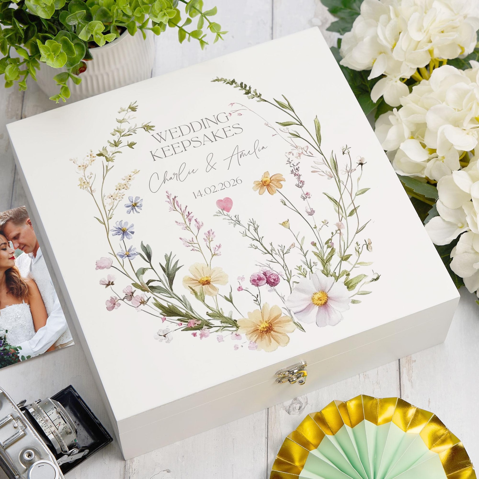 Personalised Couple Wedding Keepsake Box Delicate Floral Design - Etsy UK