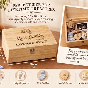 a teddy bear sitting next to a wooden box