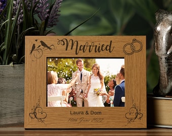 Personalised Wedding Married Brown Photo Frame Various Sizes