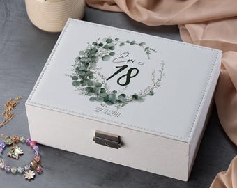 Personalised 18th Birthday Any Name Eucalyptus Design Jewellery Box Special Birthday Gift