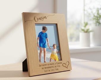 Personalised Cousin Love Heart Engraved Portrait Photo Frame Gift