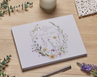 Personalised Large Wedding Memory Book A4 Size Guest Message Book Delicate Floral Design