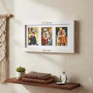 Personalised White Wooden Triple Photo 6 x 4 Frame Custom Engraved Message