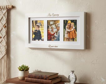 Personalised White Wooden Triple Photo 6 x 4 Frame Custom Engraved Message