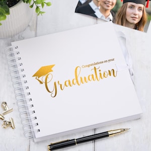 Graduation White Scrapbook, Guest Book Or Photo album With Gold Script