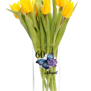 Personalised 60th Birthday Flower Vase Gift Present With Butterfly image 2