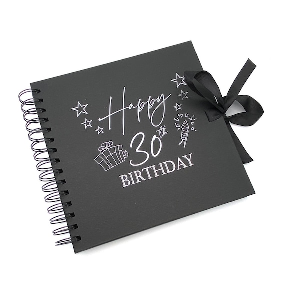 30th Birthday Black Scrapbook, Guest Book Or Photo album With silver Script  Present Design