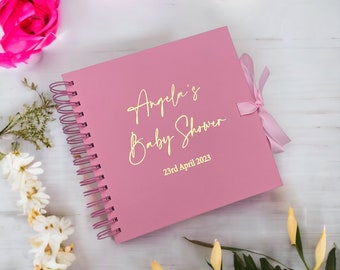 Personalised Baby Shower Pink Guest Book Scrapbook or Photo Album