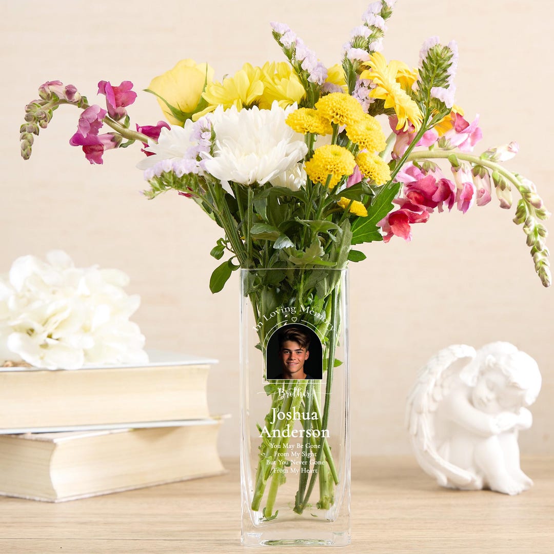 Personalised in Loving Memory Flower Vase Remembrance With Arched Photo ...