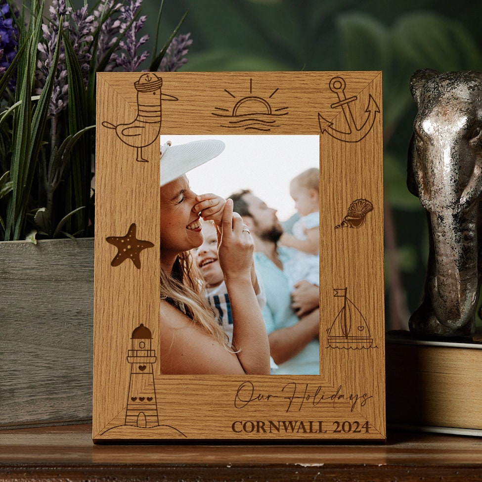 Personalised Seaside Holiday Brown Photo Frame Engraved Nautical