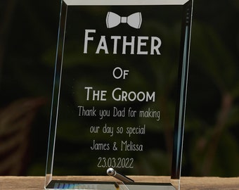 Personalised Father of The Groom With Bow Tie Gift Glass Plaque