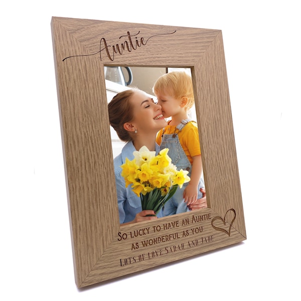 Personalised Auntie Love Heart Engraved Portrait Photo Frame Gift