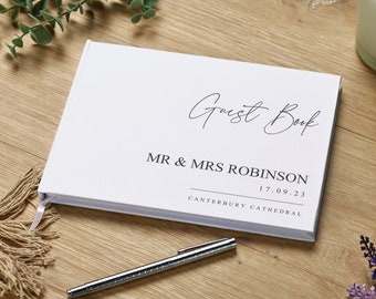 Personalised Minimalist Script Wedding Guestbook 80 Lined Pages Hardback