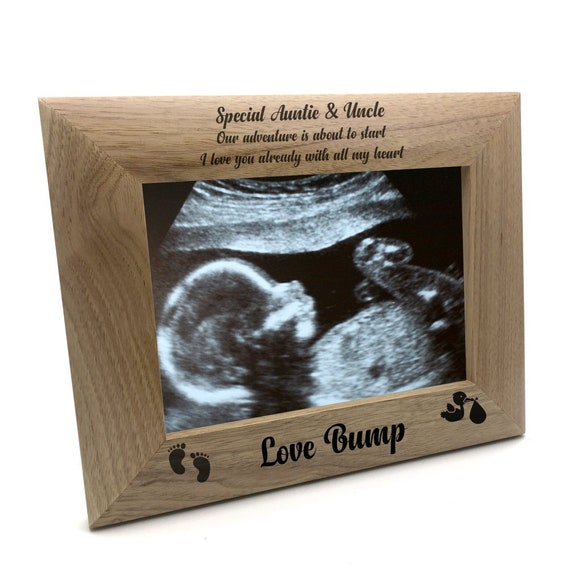 5 x 7 Inch Baby New Pregnancy Scan Wooden Photo Frame Personalised Uncle Gift