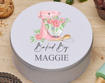 Personalised cake tin baking gift, metal storage tin kitchen Baked By