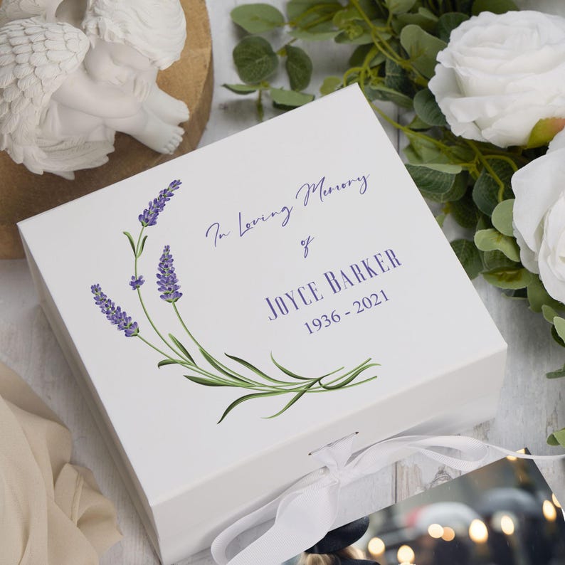 Personalised in Loving Memory Remembrance Keepsake Box Lavender Design ...