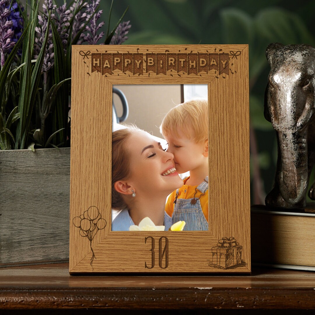 Happy 30th Birthday Engraved Photo Frame Gift Stars and Balloons ...