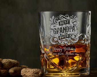 Vaso de whisky de cristal tallado personalizado, regalo para el abuelo.