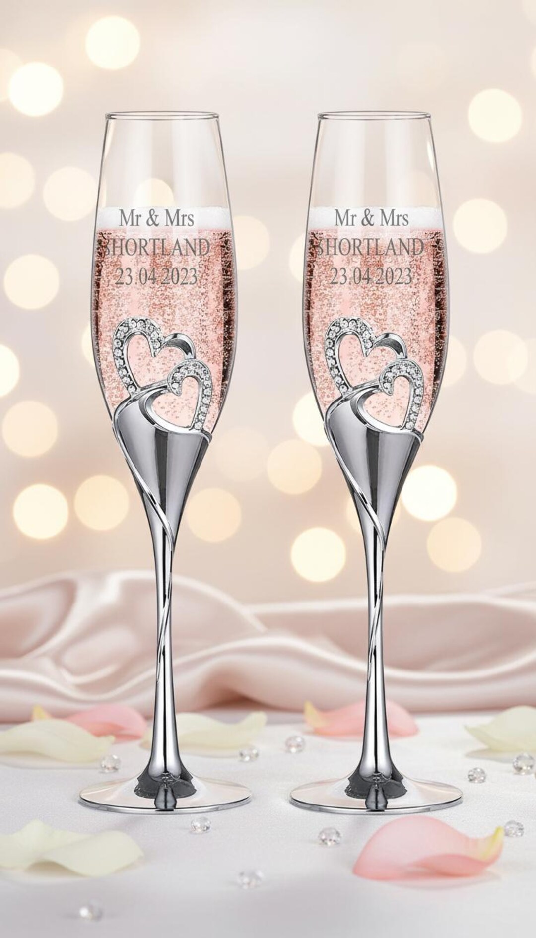 BRILANT Romantic Passion – Set Di 2 Bicchieri Da Champagne In Cristallo Con Cuori Incisi E Cristalli Swarovski – Eleganti Per Matrimoni E Anniversari – Altezza 24 Cm - 2