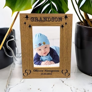 Personalised Grandson Portrait Wooden Photo Frame Gift