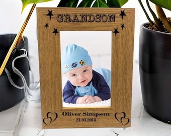 Personalised Grandson Portrait Wooden Photo Frame Gift