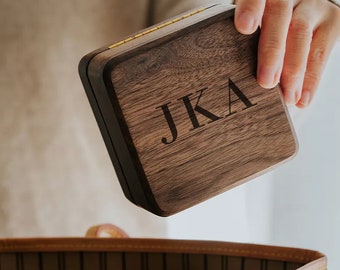 Personalised Initials Luxury Black Walnut Wood Jewellery Box Gift Engraved