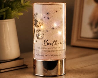 Personalised Brother Memorial Glass Light Tube | Dandelion Verse | 20Cm Cylinder Lamp, Batteries