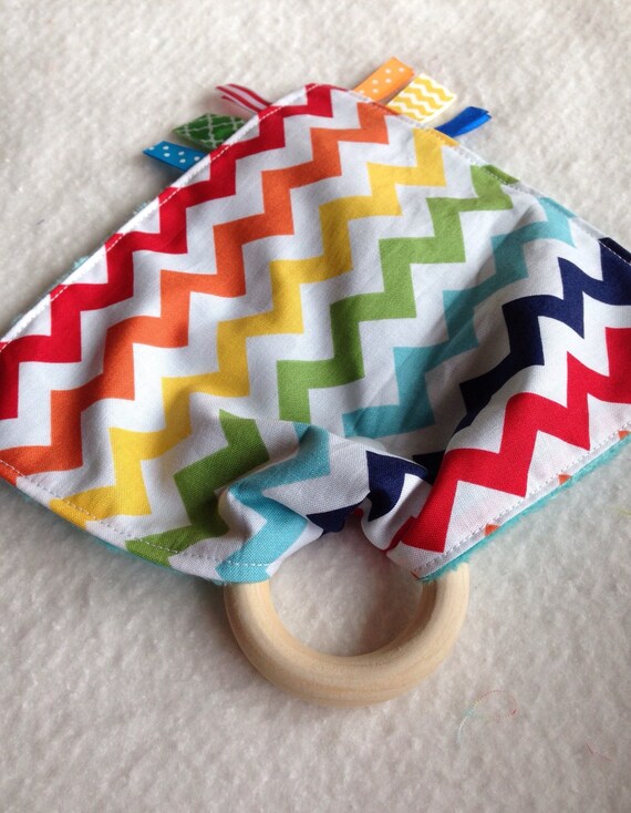 Items similar to Rainbow Zig Zag teething blanket, Tula teether