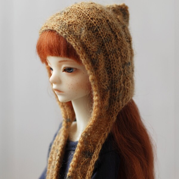 MSD Mustard Brown Aran Knitted Hat-Scarf - BJD Accessory