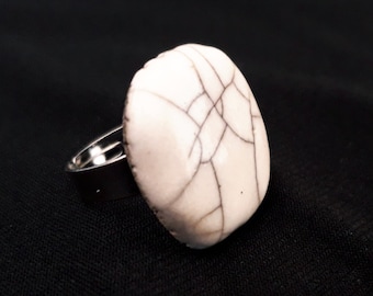 Handmade jewelry, white raku ceramic ring