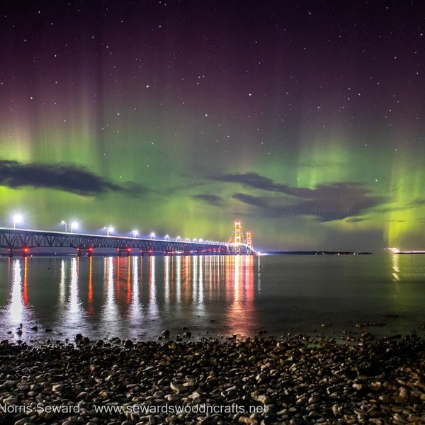 Mackinac Bridge Northern Lights and Mesabi Miner Michigan Photography