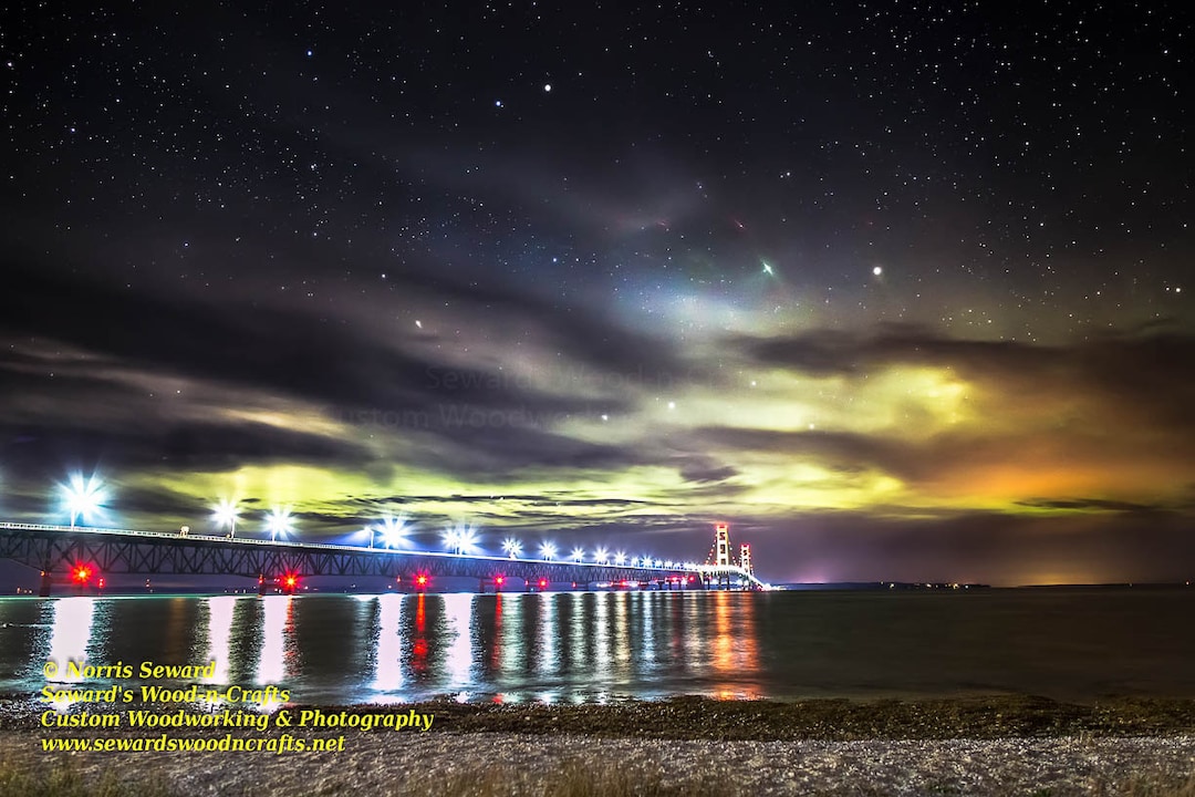 Northern Lights Over the Mackinac Bridge 3823 Etsy