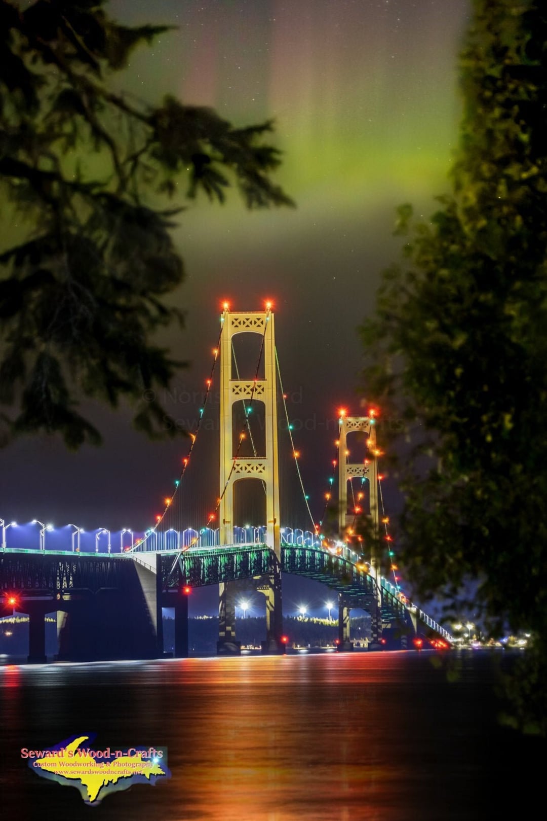 Mackinac Bridge Northern Lights Michigan Landscape Photography Etsy