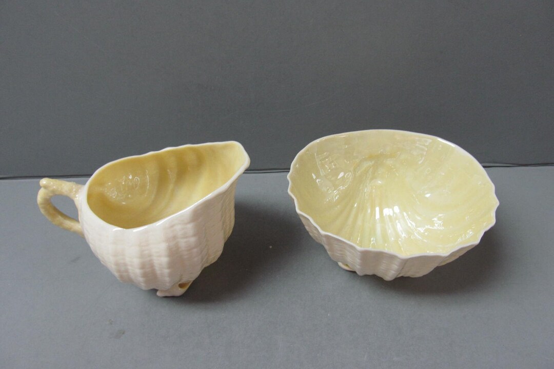 Belleek Irish Vintage Neptune Pattern Demitasse/espresso Cream & Sugar