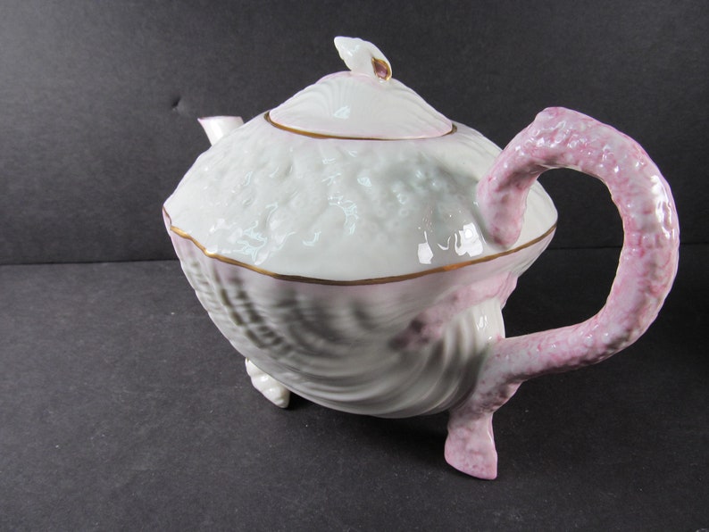 Belleek Irish Teapot Neptune Pattern 6.5 Tall Pink Etsy