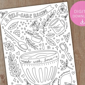 Self Care Coloring Page PRINTABLE, Self Help Activity, Mindfulness Coloring, Adult Coloring, Teen Coloring, INSTANT DOWNLOAD 8.5x11&#39;&#39;