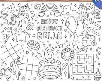 Personalized Unicorn Birthday Coloring Placemat: Printable Party Activity (Digital Download