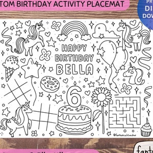 Personalized Unicorn Birthday Coloring Placemat: Printable Party Activity (Digital Download