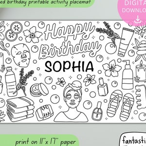 Spa Birthday Party, PRINTABLE Custom Coloring Page, Personalized Spa Party, Sparty, Pamper Party, Party Activity, DIGITAL DOWNLOAD